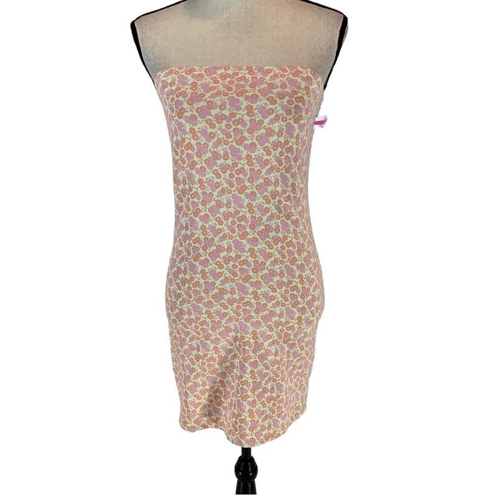 BP Strapless Pink Orange Floral Tube Mini Dress - size Medium
